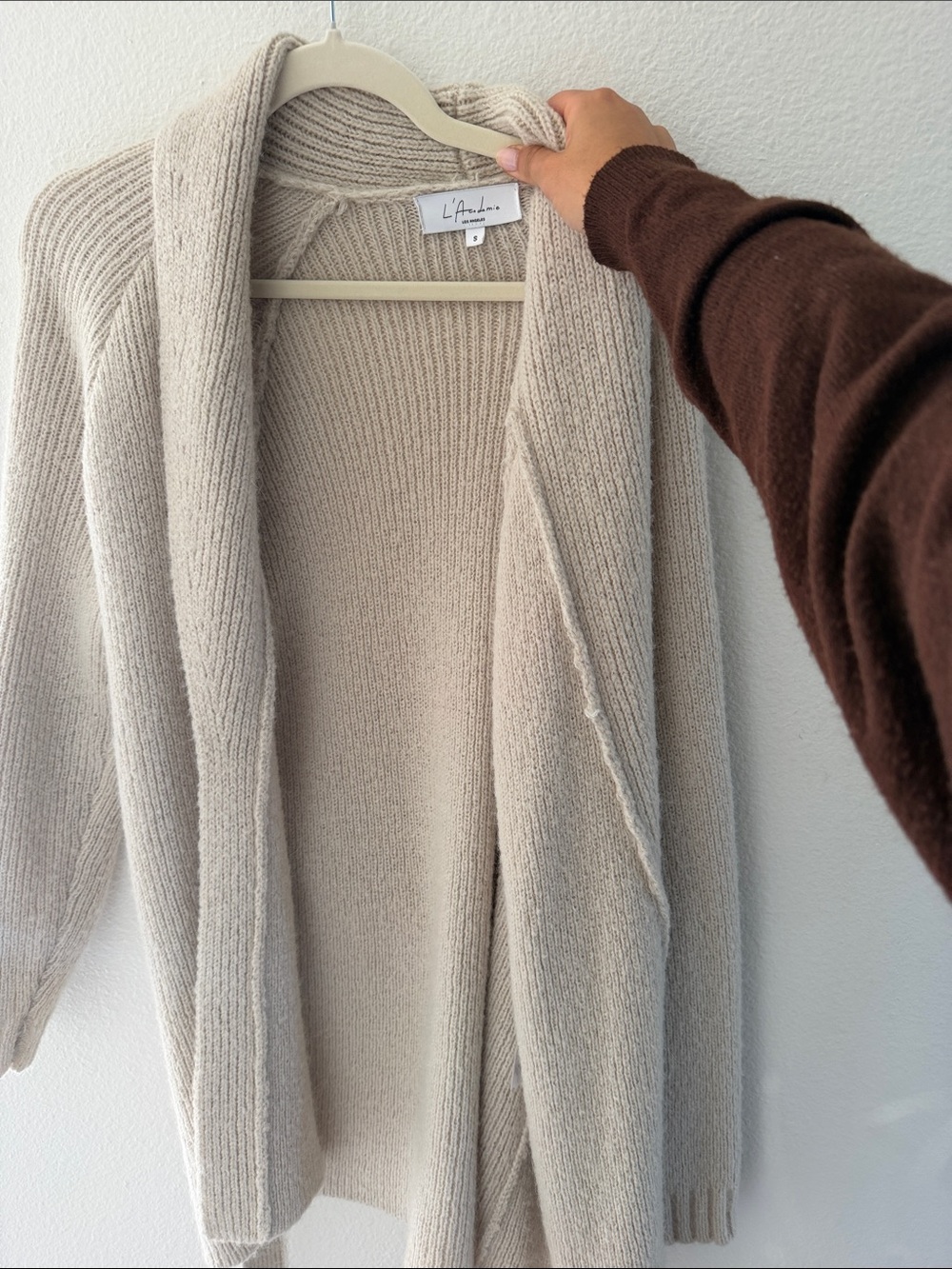 L'Academie Cream Open-Front Ribbed Cardigan